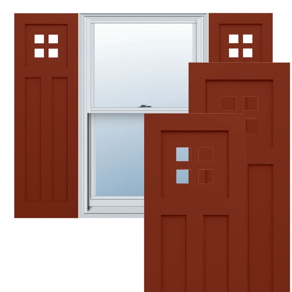 18"W x 75"H True Fit PVC San Antonio Mission Style Fixed Mount Shutters, Pepper Red (Per Pair - Hardware Not Included)