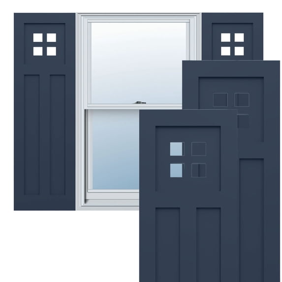18"W x 75"H True Fit PVC San Antonio Mission Style Fixed Mount Shutters, Starless Night Blue (Per Pair - Hardware Not Included)