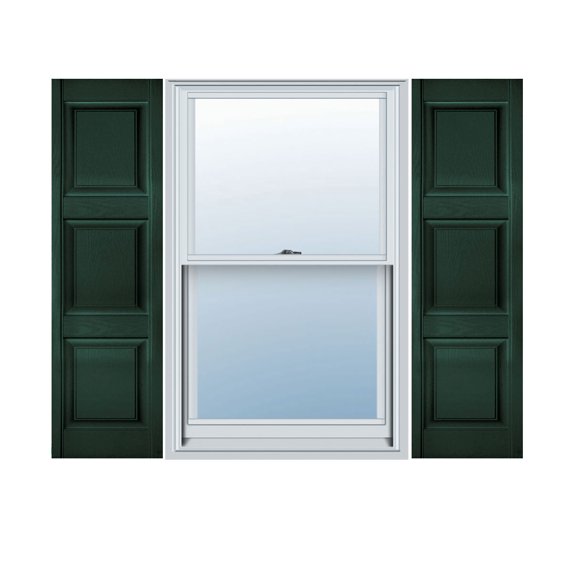 18"W x 76"H Lifetime Vinyl, Custom Three Equal Panel, Raised Panel Shutters, Midnight Green