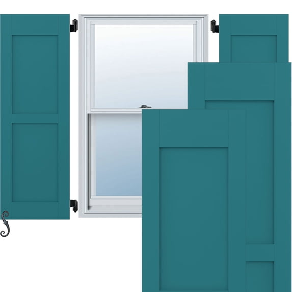 18"W x 77"H Americraft Two Equal Flat Panel Exterior Real Wood Shutters (Per Pair), Antigua