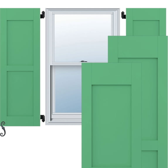 18"W x 77"H Americraft Two Equal Flat Panel Exterior Real Wood Shutters (Per Pair), Lily Pads
