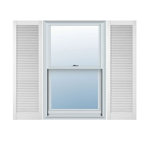 18"W x 77"H Lifetime Vinyl, Custom Straight Top All Louver, Open Louver Shutters, w/Shutter-Loks (Per Pair), Bright White