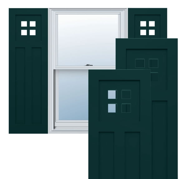 18"W x 77"H True Fit PVC San Antonio Mission Style Fixed Mount Shutters, Thermal Green (Per Pair - Hardware Not Included)