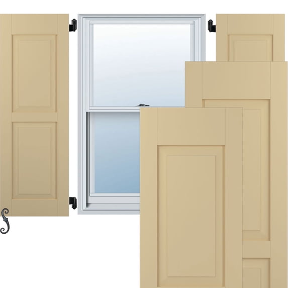 18"W x 78"H Americraft Two Equal Raised Panel Exterior Real Wood Shutters (Per Pair), Natural Twine