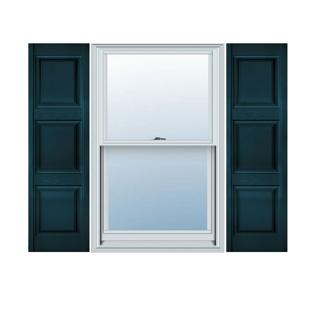 18"W x 78"H Lifetime Vinyl, Custom Three Equal Panel, Raised Panel Shutters, Midnight Blue