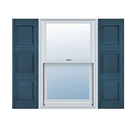 18"W x 80"H Lifetime Vinyl, Custom Three Equal Panel, Raised Panel Shutters, Classic Blue