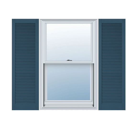 18"W x 82"H Lifetime Vinyl, Custom Straight Top All Louver, Open Louver Shutters, w/Shutter-Loks (Per Pair), Classic Blue