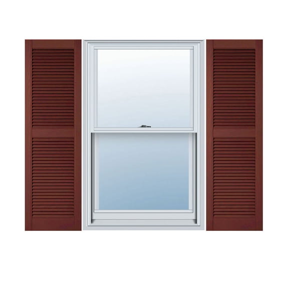 18"W x 82"H Lifetime Vinyl, Custom Straight Top Center Mullion, Open Louver Shutters, w/Shutter-Loks (Per Pair), Burgundy Red