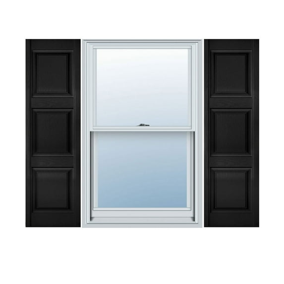 18"W x 83"H Lifetime Vinyl, Custom Three Equal Panel, Raised Panel Shutters, Black