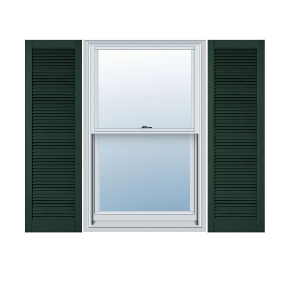 18"W x 86"H Lifetime Vinyl, Custom Straight Top All Louver, Open Louver Shutters, w/Shutter-Loks (Per Pair), Midnight Green