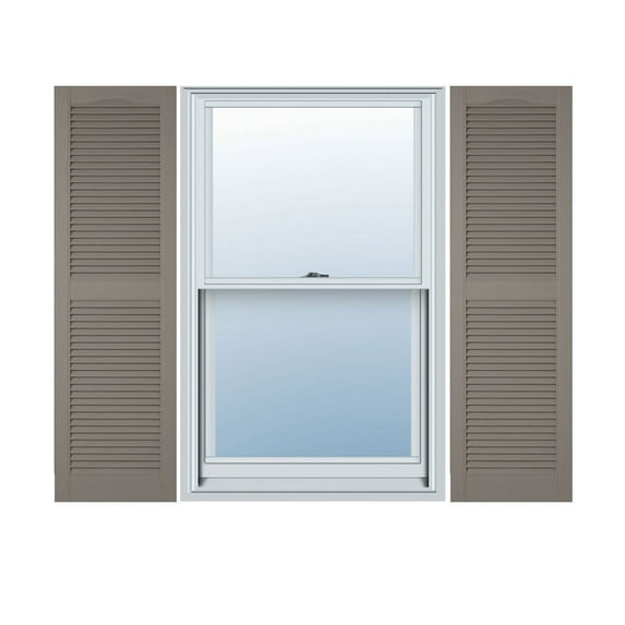 18"W x 87"H Lifetime Vinyl, Custom Cathedral Top Center Mullion, Open Louver Shutters, w/Shutter-Loks (Per Pair), Clay