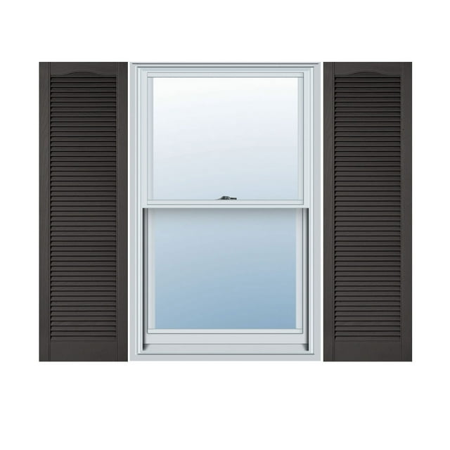18"W x 90"H Lifetime Vinyl, Custom Cathedral Top All Louver, Open Louver Shutters, w/Shutter-Loks (Per Pair), Tuxedo Grey