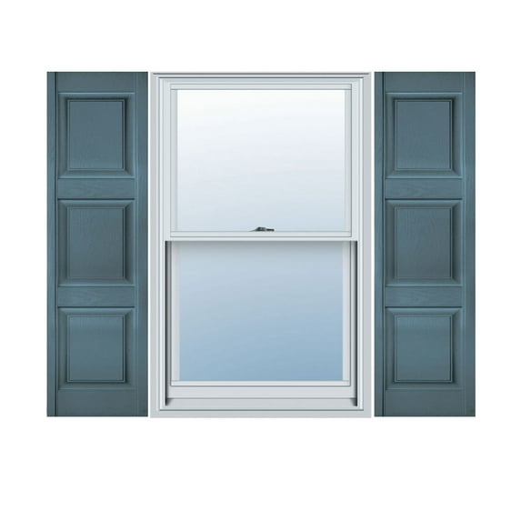 18"W x 90"H Lifetime Vinyl, Custom Three Equal Panel, Raised Panel Shutters, Wedgewood Blue