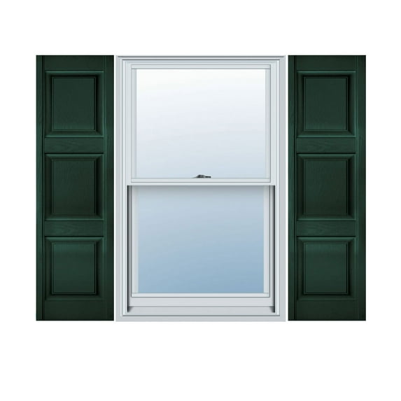 18"W x 91"H Lifetime Vinyl, Custom Three Equal Panel, Raised Panel Shutters, w/Shutter-Loks (Per Pair), Midnight Green
