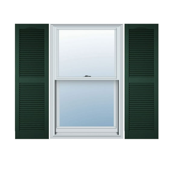18"W x 92"H Lifetime Vinyl, Custom Cathedral Top Center Mullion, Open Louver Shutters, w/Shutter-Loks (Per Pair), Midnight Green