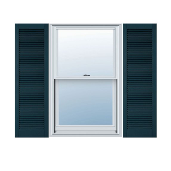 18"W x 92"H Lifetime Vinyl, Custom Straight Top All Louver, Open Louver Shutters, w/Shutter-Loks (Per Pair), Midnight Blue