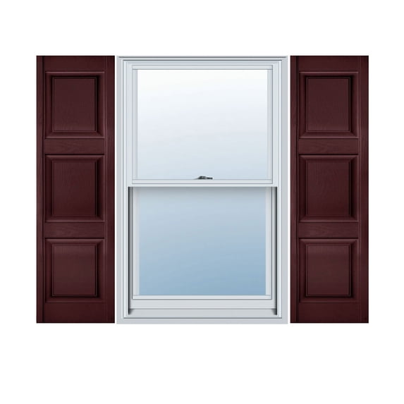 18"W x 92"H Lifetime Vinyl, Custom Three Equal Panel, Raised Panel Shutters, Bordeaux