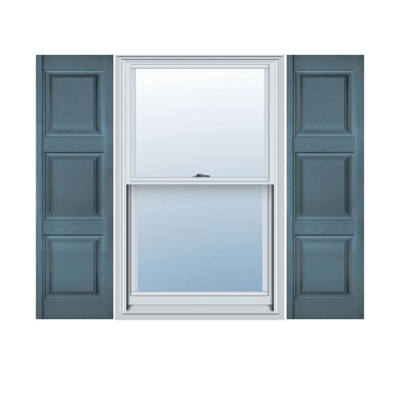 18"W x 92"H Lifetime Vinyl, Custom Three Equal Panel, Raised Panel Shutters, w/Shutter-Loks (Per Pair), Wedgewood Blue
