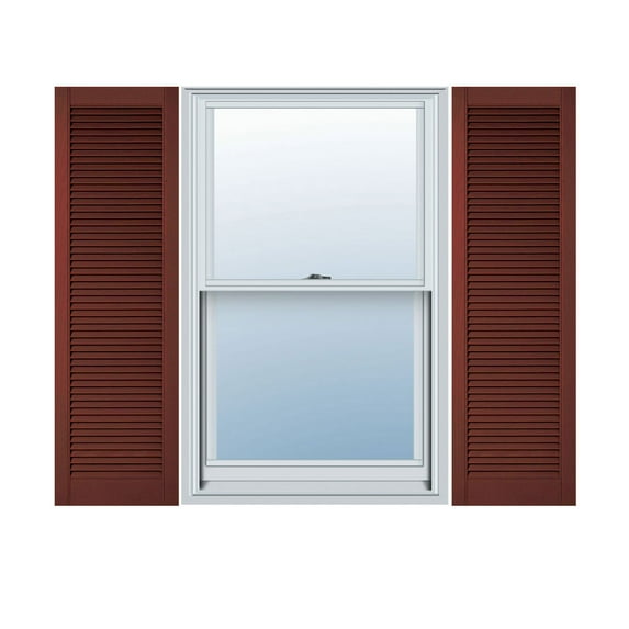 18"W x 93"H Lifetime Vinyl, Custom Straight Top All Louver, Open Louver Shutters, w/Shutter-Loks (Per Pair), Burgundy Red