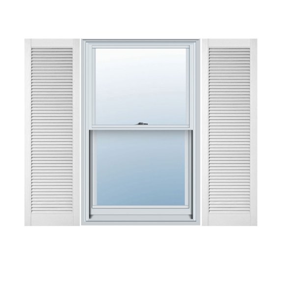 18"W x 94"H Lifetime Vinyl, Custom Straight Top All Louver, Open Louver Shutters, w/Shutter-Loks (Per Pair), Bright White