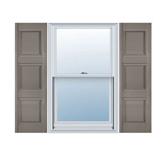 18"W x 94"H Lifetime Vinyl, Custom Three Equal Panel, Raised Panel Shutters, w/Shutter-Loks (Per Pair), Clay