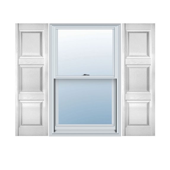18"W x 95"H Lifetime Vinyl, Custom Three Equal Panel, Raised Panel Shutters, Bright White