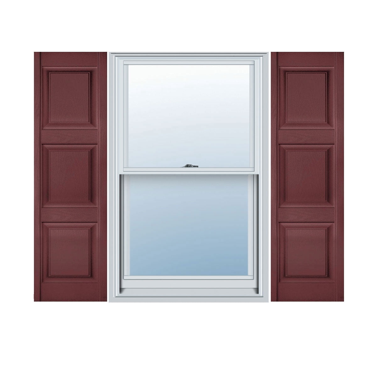 18"W x 95"H Lifetime Vinyl, Custom Three Equal Panel, Raised Panel Shutters, Wineberry