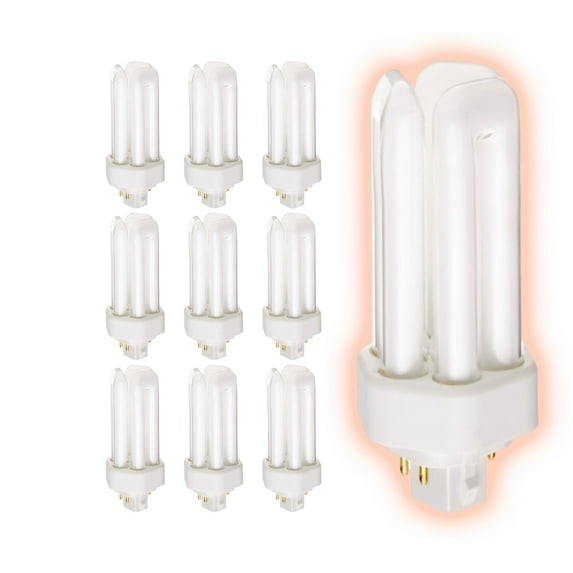 18 Watt CFL Light Bulbs | 4 Pin GX24Q-2 Base 2700K Soft White | 18W High Output 1200 Lumens | Triple Tube Compact Fluorescent Light Bulbs Plug-in | 10 Pack by GoodBulb