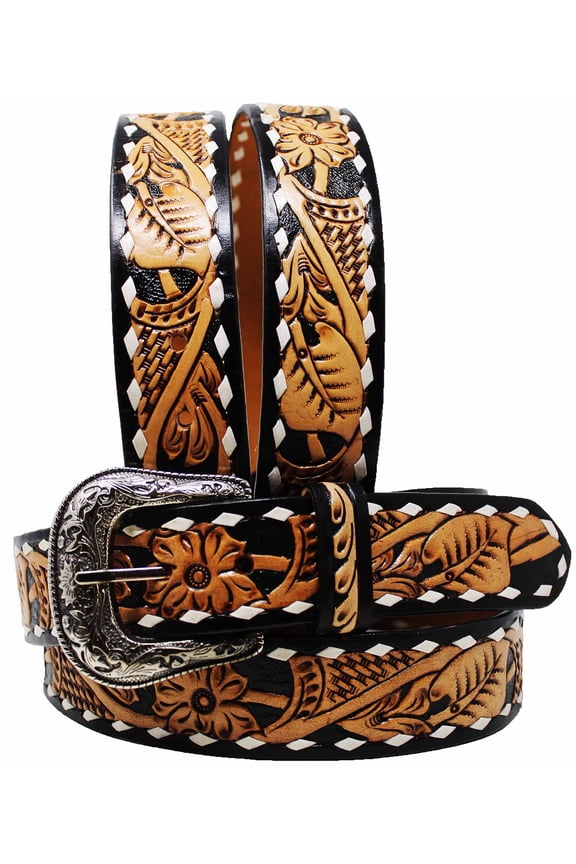 18 Western Floral Tooled Leather Belt 26FK16NChild