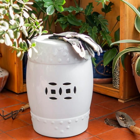 Red Lantern 18 Inch White Porcelain Garden Stool