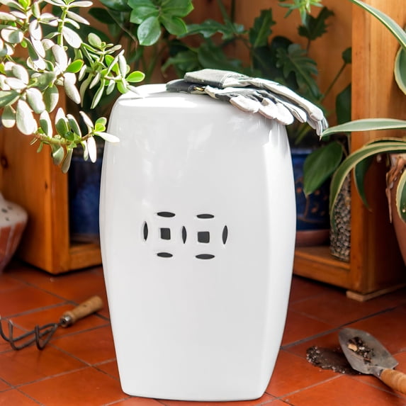 Red Lantern 18" White Square Porcelain Garden Stool