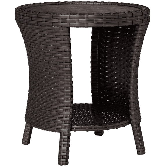 18" Wicker Patio Coffee Table, PE Rattan Outdoor Side Table with Storage, Composite Wood Top, Hourglass Design