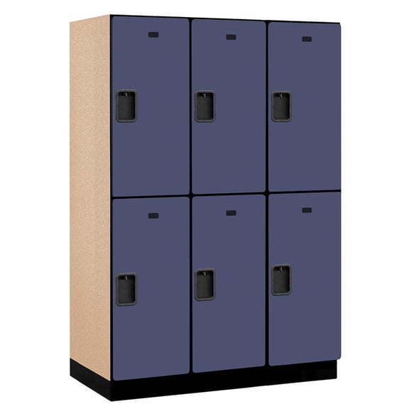 18" Wide Double Tier Designer Wood Locker - 3 Wide - 6 Feet High - 21 Inches Deep - Blue