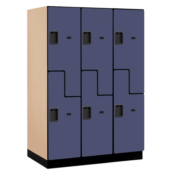 18" Wide Double Tier 'S' Style Designer Wood Locker - 3 Wide - 6 Feet High - 24 Inches Deep - Blue