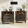 thumbnail image 1 of 18" Wide Fluted Nightstand Set of 2 with Charging Station Modern Wood Bedside Table with 2 Drawers and Open Shelf, Mid Century End Table for Bedroom Living Room Office, Dark Gray, 1 of 10