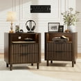thumbnail image 1 of 18" Wide Fluted Nightstand Set of 2 with Charging Station Modern Wood Bedside Table with 2 Drawers and Open Shelf, Mid Century End Table for Bedroom Living Room Office, Walnut, 1 of 10