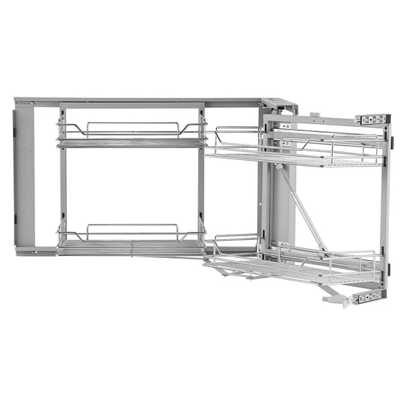 18" Wide Pull-Out Corner Cabinet Organizer, 2-Tier 4-Shelf Chrome Steel Storage Basket, Magic Slide-Out Kitchen Organizer for Left or Right Opening Cabinets