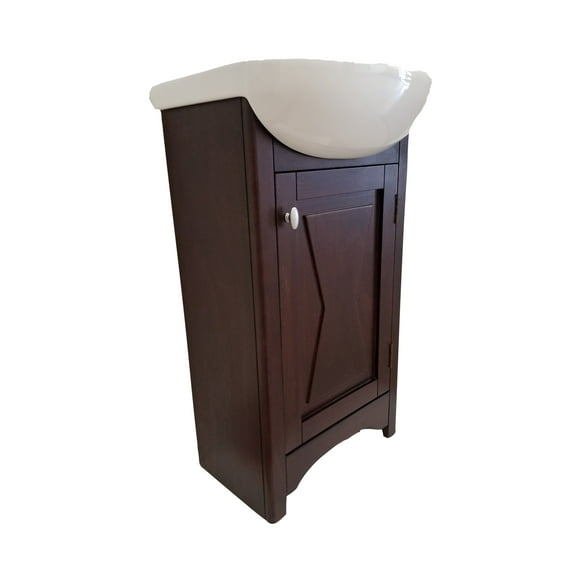 18" Wide Small Bathroom Cabinet Vanity White Sink Dark Walnut Shaker Door Design