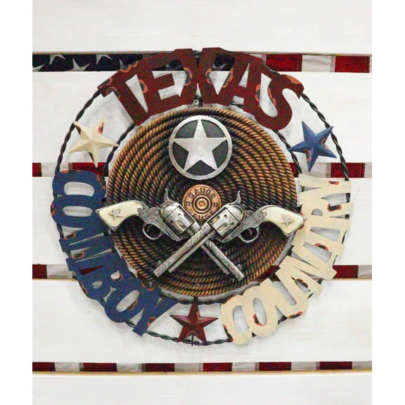 18" Wide Vintage Rustic Texas Cowboy Country Metal Circle Wall Decor