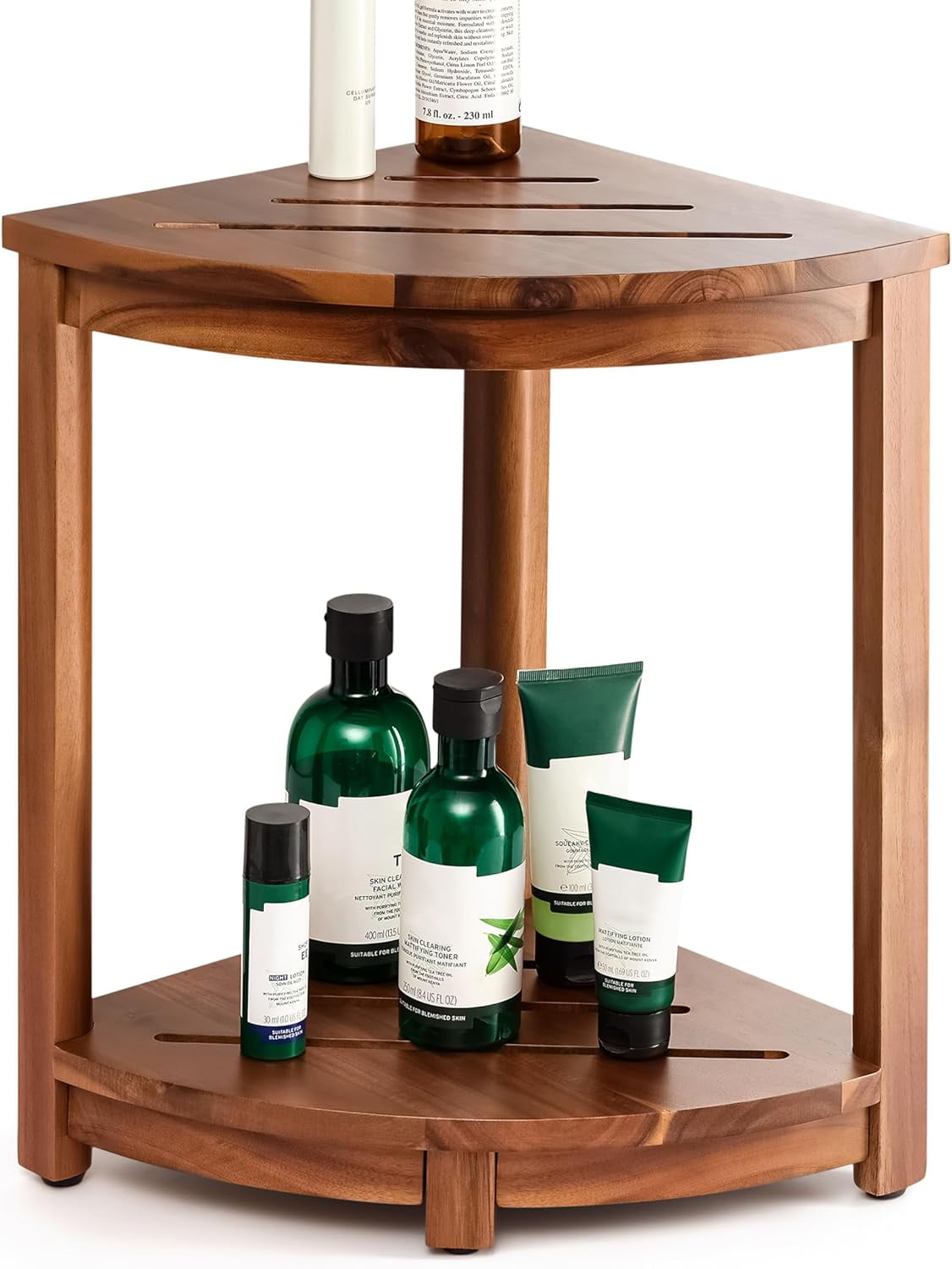Acacia Wood 18" Corner Shower Bench with Storage Shelf
