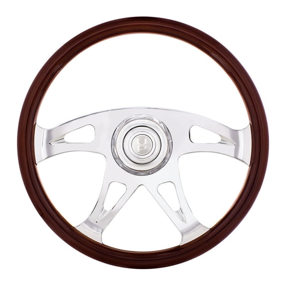 18" Woodgrain Boss Steering Wheel W/Matching Chrome Horn Bezel and Horn Button