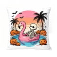 thumbnail image 1 of 18 X 18 Inch Halloween Pillow Cover Spooky Skeleton Flamingo Pool Print Linen Throw Pillow Cover Halloween Home Decor for Summerween Party Bedroom Living Room 1 Pack, 1 of 6