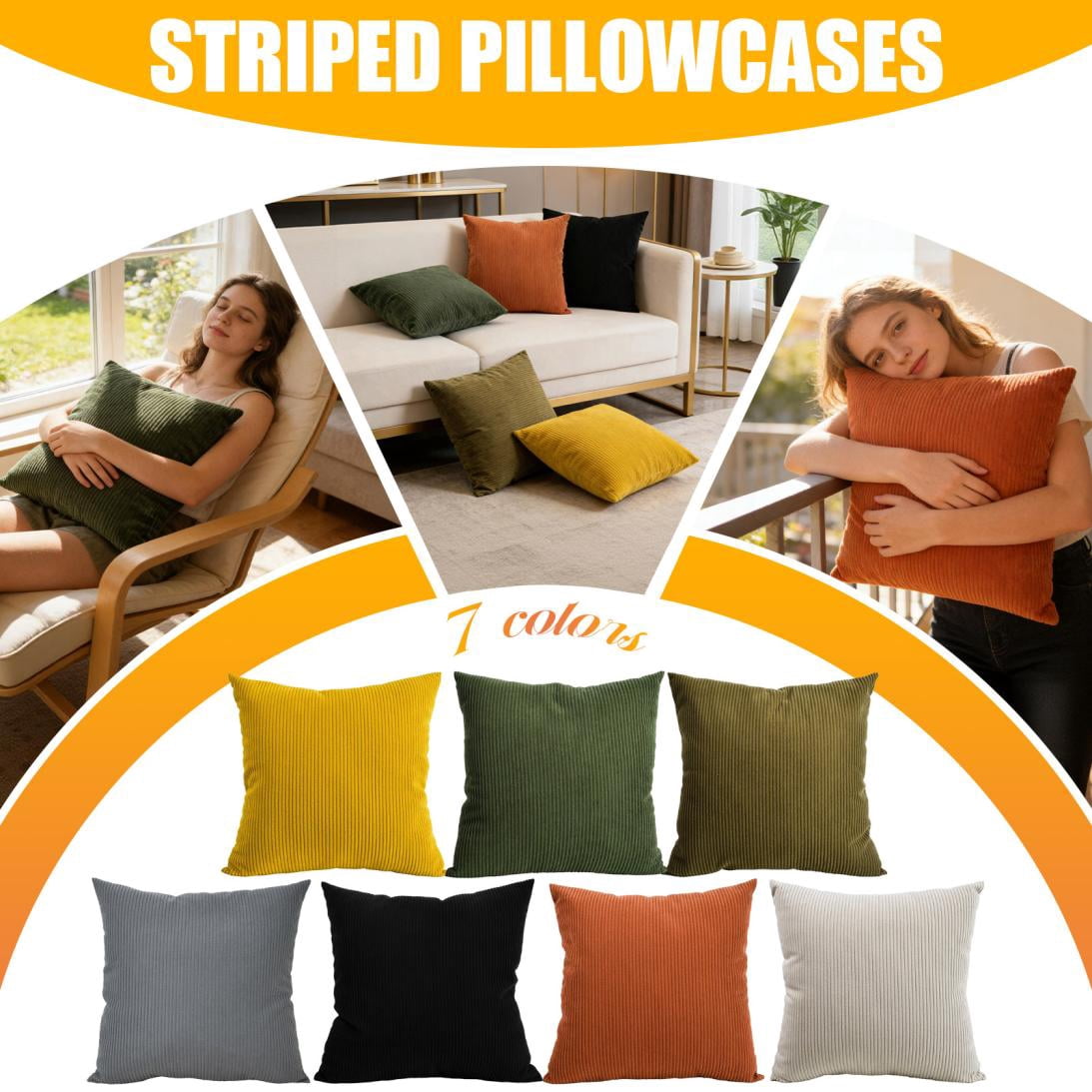 18 X 18 Inches Striped Corduroy Pillow Cover, Soft Solid Decorative ...