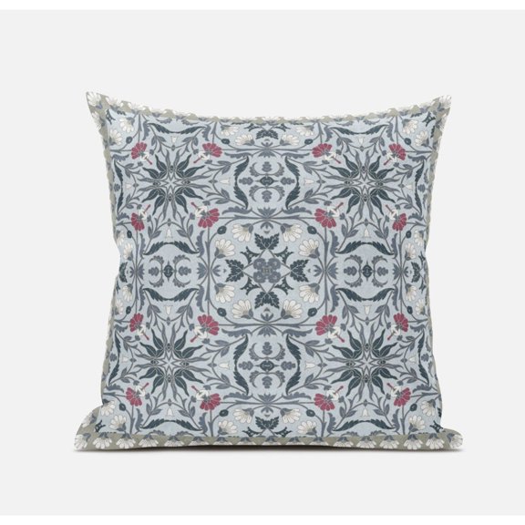 18" X 18" Muted Orange And Indigo Paisley Blown Seam Suede Throw Pillow