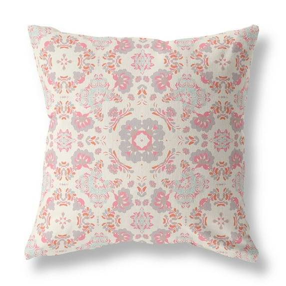 18" X 18" Pink And White Blown Seam Suede Geometric Throw Pillow
