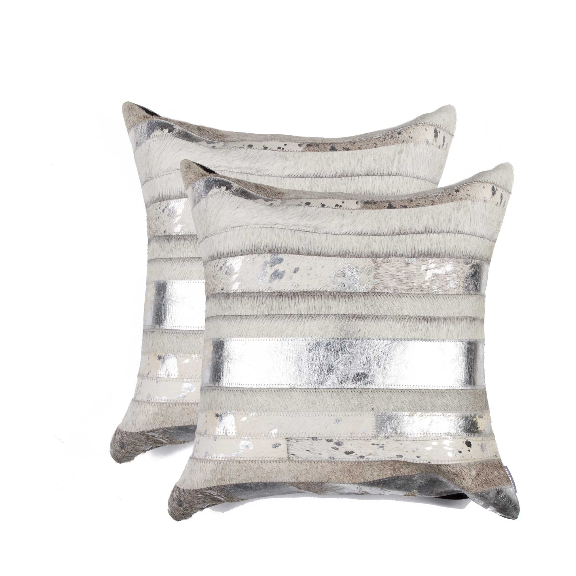 18" Square Silver and Gray Cowhide Pillow Set
