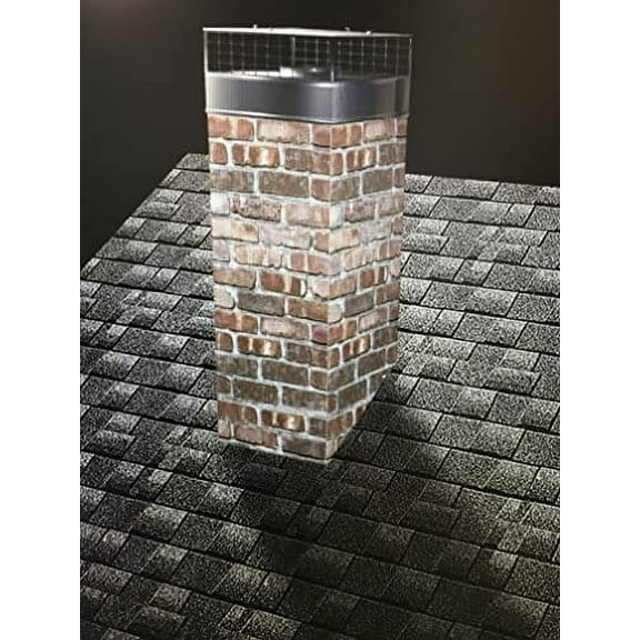 18 X 18 X 60H Faux Chimney Housing Surround KIT Printed Aluminum Panels, Stainless Steel Flashing, Cap and Screws Brown Brick 1 BB1