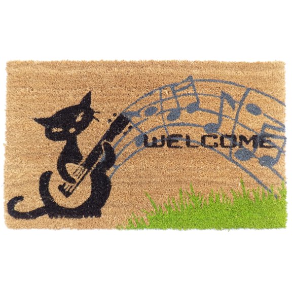 HomeRoots 555529 18 x 30 in. Brown & Black Coir Cat Welcome Outdoor Door Mat