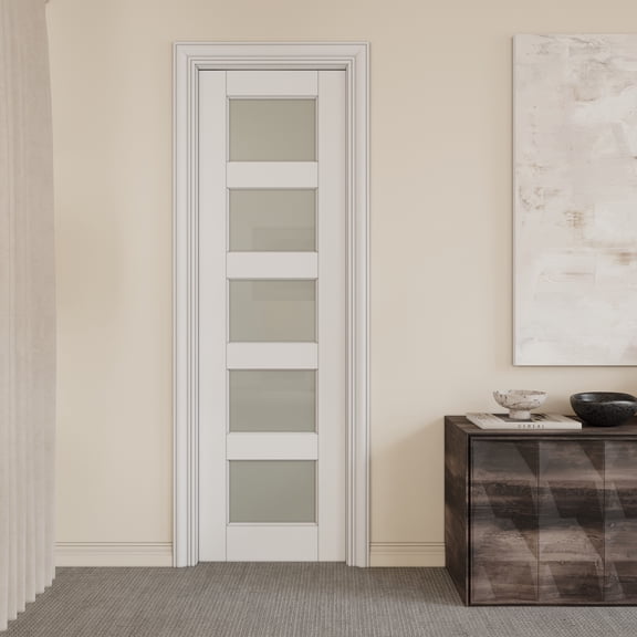 18" X 80" Interior Sliding Pocket Doors 5 Lite Tempered Frosted Glass Sliding Door With Hardware & Soft Close