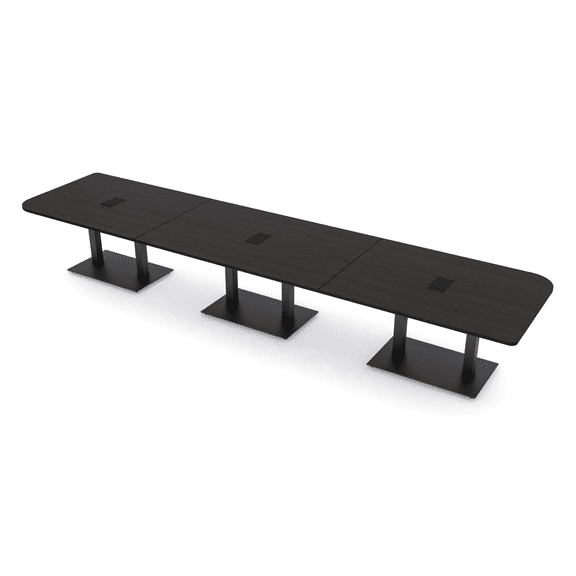 18' X-Large Rounded Corner Conference Table Metal Base Electric Module